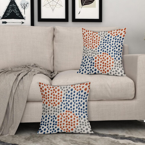 Fodere per cuscini in lino 45x45 cm, blu navy e arancione (2 pezzi) 2