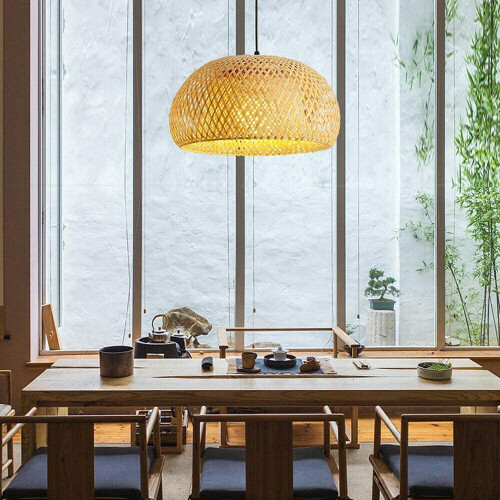 Bambusflet pendellampe E27 38cm 2
