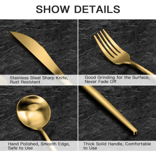 Stainless Steel Flatware Set Gold 16-Piece 2