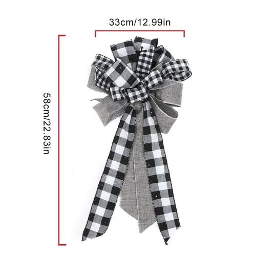 Black and White Plaid Christmas Tree Top Bow 2
