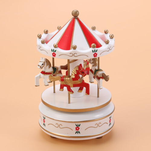 Boîte à musique carrousel en bois blanc