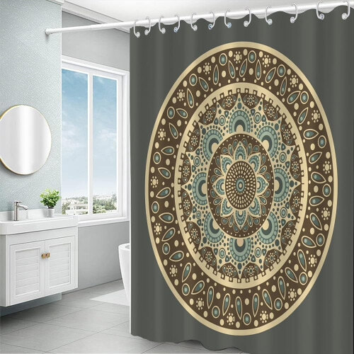 Boho blomsterdusjforheng olivengrønn 84x72 tommer vanntett 1