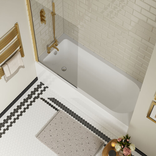 Balterley Round Single Ended 1700x700 Bath Set - Front Bath Panel & Brushed Brass Screen & Chrome Waste 2