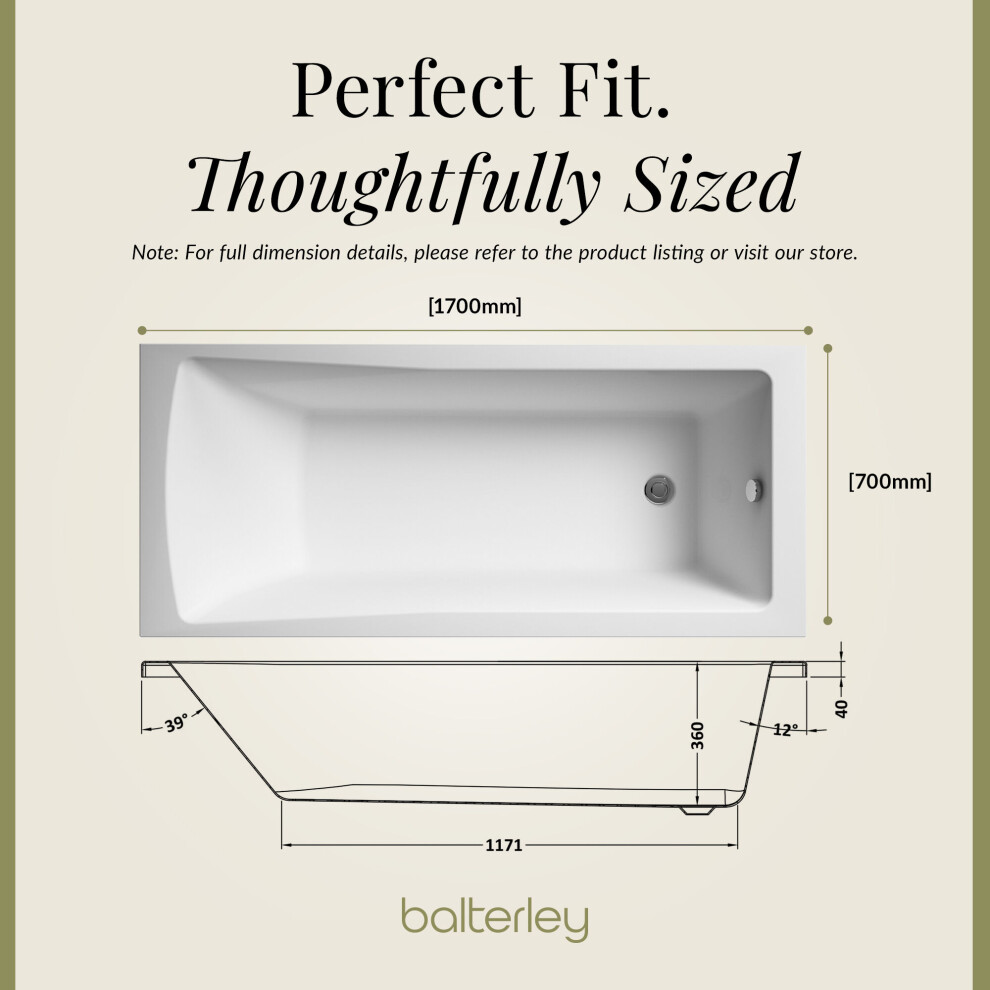 Balterley Square Single Ended 1700X700 With Leg Set & Front & End Bath Panels