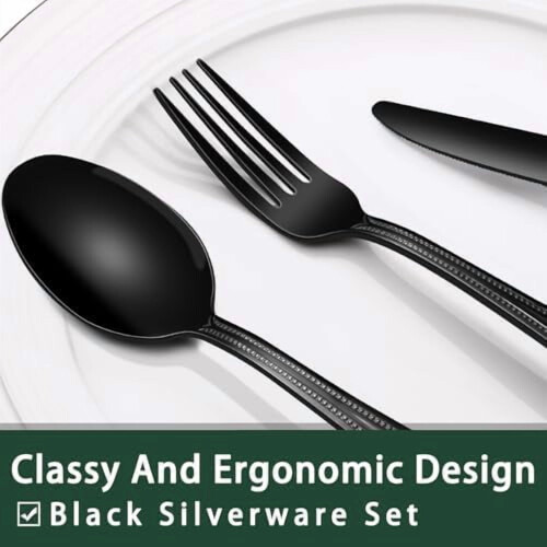 Black Stainless Steel Flatware Set 24-Piece for 4 2