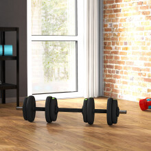 SPORTNOW 15KGS 2-in-1Adjustable Barbell & Dumbbells Set, Black and Green