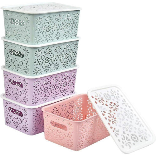 5PCS Woven Storage Baskets, Basket Storage Baskets Plastic Wicker Basket