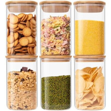 Conjunto de 6 potes de vidro quadrados para armazenamento de alimentos, 1,4 litro (50 oz) cada