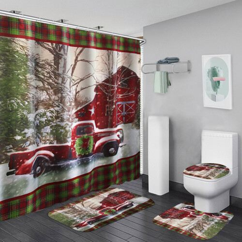 Ensemble de rideau de douche en polyester 4 pièces avec tapis de bain