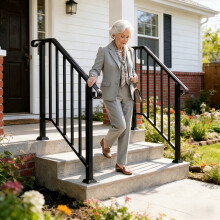 2-3 Steps Stair Railing Hand Rail Kit Fit Outdoor Garden Steps Iron Handrail