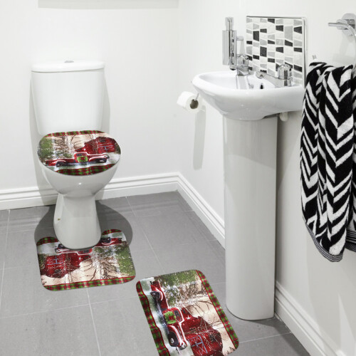 Ensemble de rideau de douche en polyester 4 pièces avec tapis de bain 1