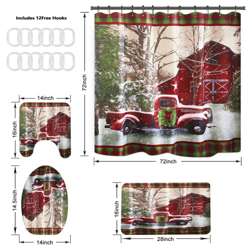 Ensemble de rideau de douche en polyester 4 pièces avec tapis de bain 2