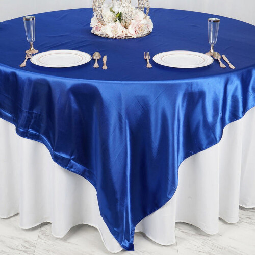 Toalha de mesa quadrada azul royal acetinada, 90x90 polegadas 2