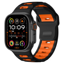 Brățară elegantă din silicon pentru Apple Watch 42/44/45/46/49mm Black+Orange