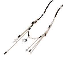 Alloy Black Bead Y2K Necklace Star Crucifix and Fringe Layering