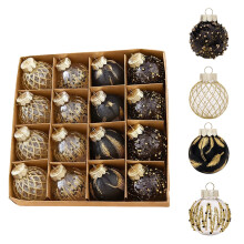 16-Piece 6cm Black Gold Christmas Baubles