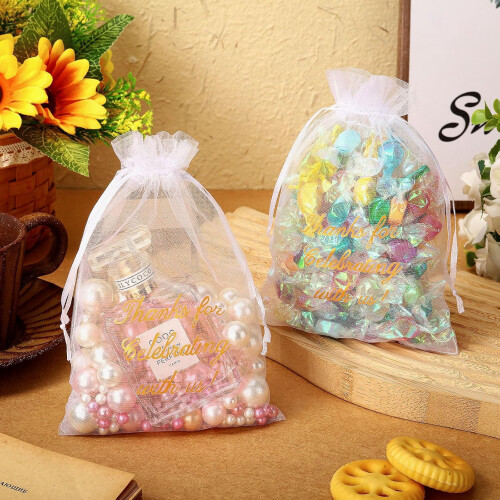Sacolas de agradecimento em organza branca transparente, 10x15cm (4x6 polegadas), 100 unidades 2