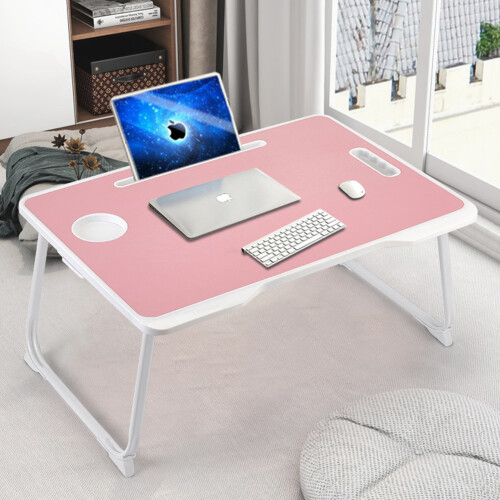 Living And Home Foldable Laptop Bed Table with Drawer, Pink 1
