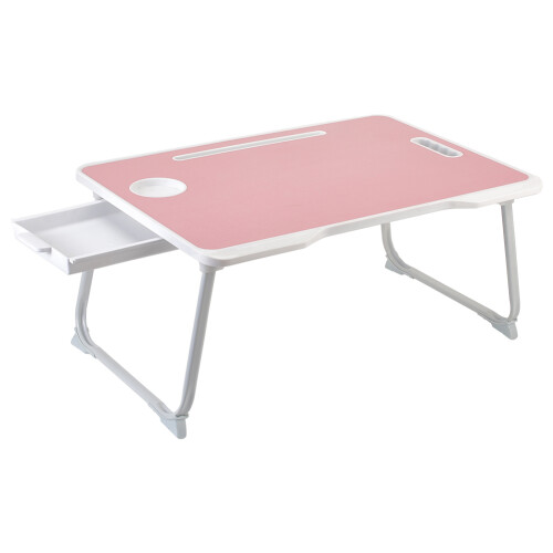 Living And Home Foldable Laptop Bed Table with Drawer, Pink 2
