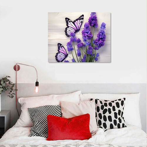 Lerretsbilde med lilla blomster 20 x 16 tommer 2