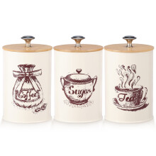 Vintage metalen voorraadpotten set – 3 stuks, 740 ml, luchtdicht