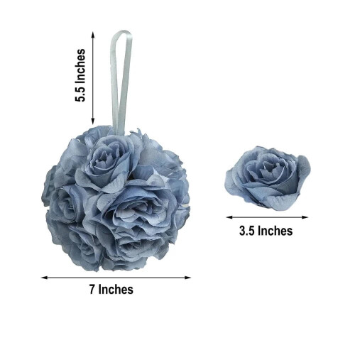 Μπάλες φιλιού σε σχήμα Dusty Blue Silk Rose (7 ίντσες, 2 τεμάχια) 1
