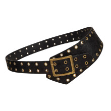 Studded Eyelet Wide Belt Punk Gothic Hip Hop Faux Leather-Black