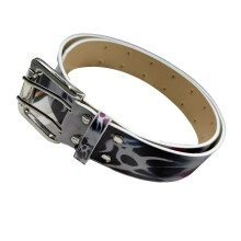 High Quality PU Belt Graffiti Style Double Prong Buckles-black