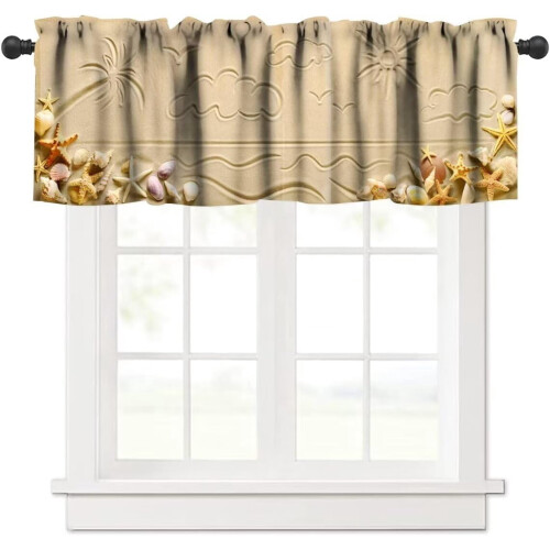 Cortina de poliéster com estampa de cena de praia, 137 x 46 cm (54 x 18 polegadas).