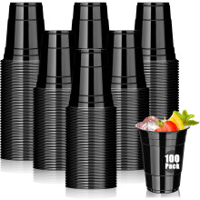 100 gobelets en plastique noir de 473 ml (16 oz) – Gobelets jetables ultra-résistants
