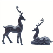 2 statuette di renne in resina dorata, coppia