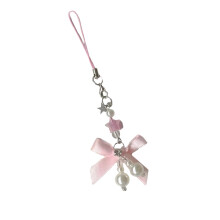 Unique Bowknot with Pearls Decoration Keychain Charm-Pink