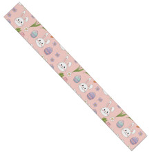 Chemin de table en imitation lin à motifs de pattes de lapin roses, 35 x 274 cm