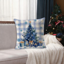 Housse de coussin de Noël en lin 45x45cm motif sapin bleu