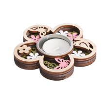 Porte-bougie chauffe-plat en bois en forme de cœur, sculpté en 3D, lot de 1
