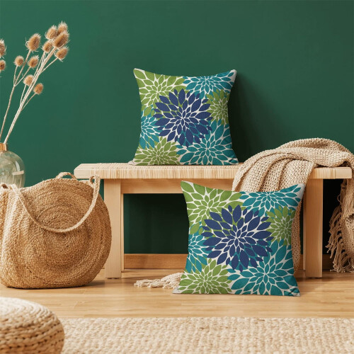 Conjunto de 2 capas de almofada em linho com estampa de dálias, 50x50cm (20x20 polegadas). 1