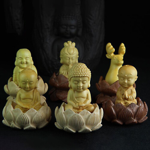 Mini Buddha-statue i træ, 6 stilarter, 4 cm 1