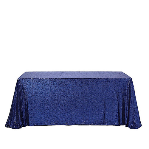 Toalha de mesa retangular azul marinho com lantejoulas, 90 x 156 polegadas 2