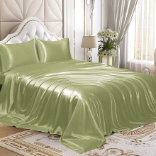 Ensemble de draps en satin vert sauge pour lit simple, 3 pièces