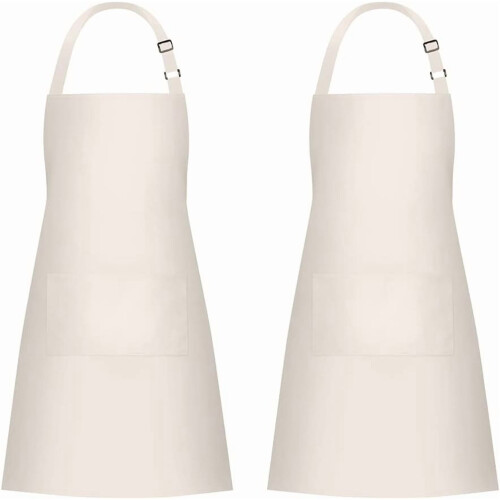 2-pack justerbara kockförkläden med fickor, beige