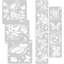 Zestaw 12 szablonów motyli i kwiatów do malowania na ścianach i prowadzenia dziennika