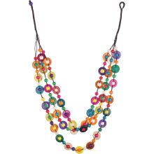 Boheemse schelpenketting, statement halsketting met houten kralen, kleurrijke gelaagde lange ketting, handgemaakte choker.