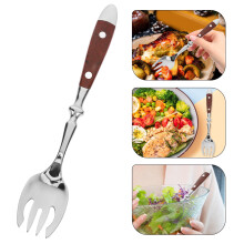 Furculiță de salată din oțel inoxidabil cu mâner din lemn