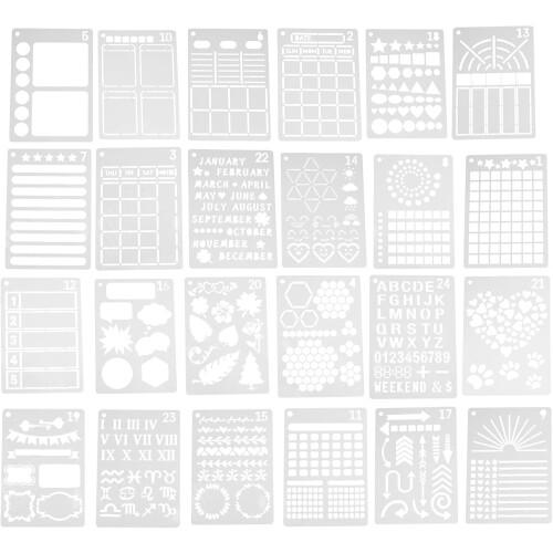 24pcs Painting Template for Notepad Journal Scrapbooking Art Projects Drawing Stencils Templates