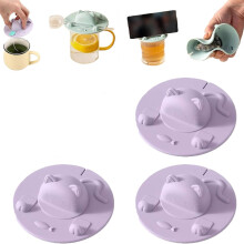 Couvercle de tasse en silicone à motif tête de chat avec fente pour sachet de thé, lot de 3