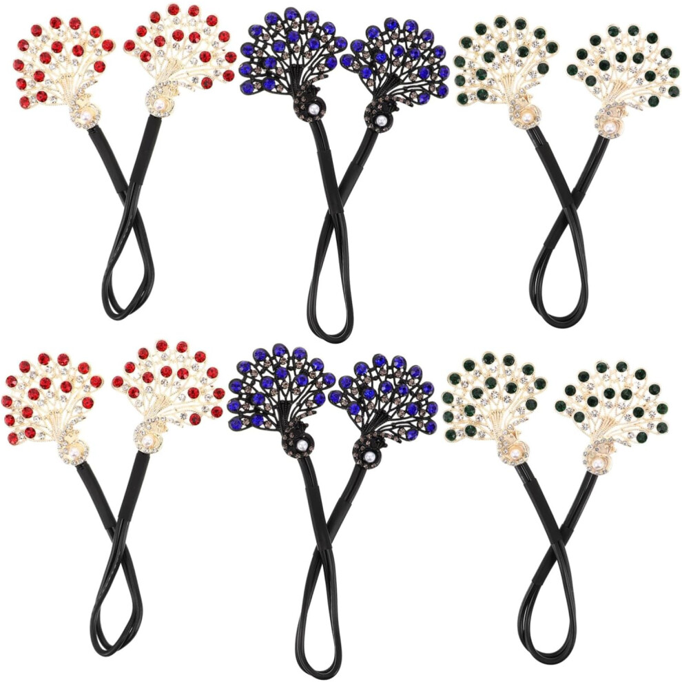 Hkhbjs 6Pcs Rhinestone Peacock Hair Bun Maker Clips For Long Hair Elegant Vintage Twist Curler Accessories