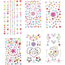 Face Gems Stickers Kids Temporary Body Rhinestones Decals Self Adhesive Jewels for Halloween Cosplay Festival Party 6 Sheets