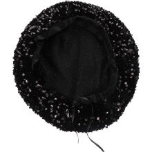 Paillettenbesetzte, modische, glänzende Winter-Baskenmütze für Damen und Mädchen, Wintermütze, Accessoire für Outdoor-Partys, Schwarz