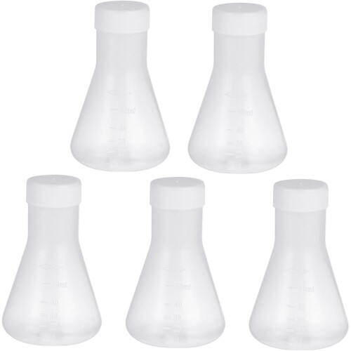 5pcs 50ml Plastic Conical Erlenmeyer Flasks Lids, Pp Plastic Laboratory Flask Set