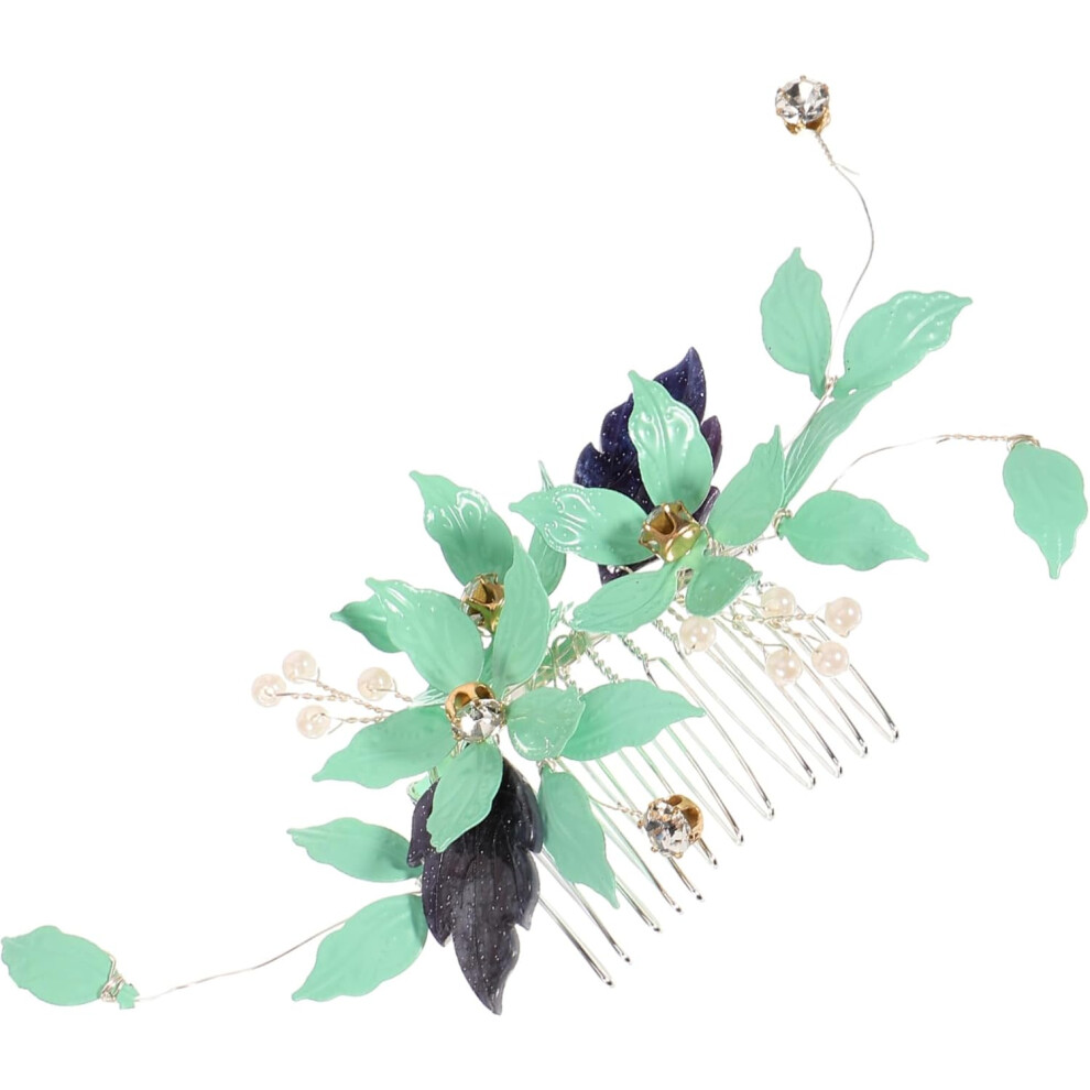 Hkhbjs Green Pearl Decorative Hair Side Comb Leaf Bridal Hair Accessory For Wedding And Special Occasions